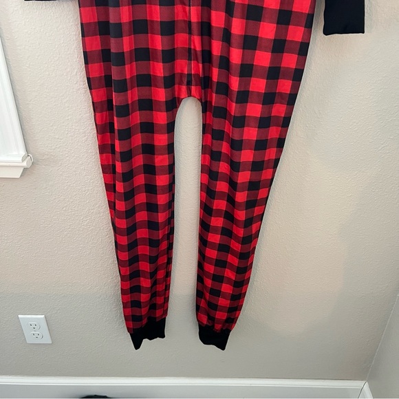Lazy One Bear Cheeks Longjohn Flapjack Red Plaid Pajamas One Piece Women's M - Picture 3 of 7